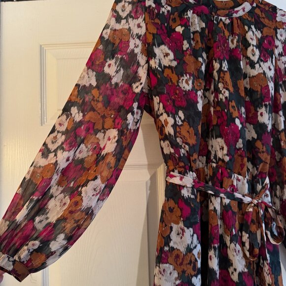 NWT Banana Republic Long-Sleeved Knee-Length Floral Dress with Tied Waist - Picture 6 of 11
